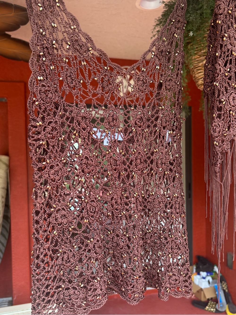 NWOT Frankie’s bikinis pearl crochet coverup set in bourbon - Picture 10 of 16